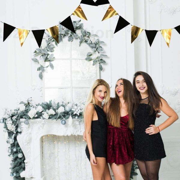 Party Bunting Flags Banner (Black & Gold) - Image 3