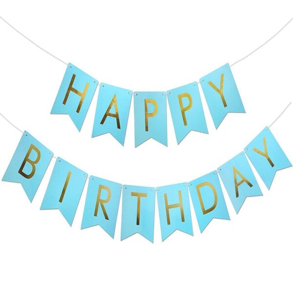 Happy Birthday Banner  (Blue Gold) - Image 2